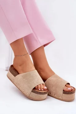 Damskie Boto Klapki Damskie Na Masywnej Platformie Eko Zamszowe Khaki Vinnibe