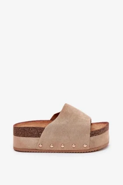 Damskie Boto Klapki Damskie Na Masywnej Platformie Eko Zamszowe Khaki Vinnibe