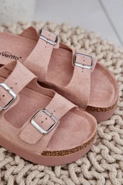 Damskie Boto Klapki Damskie Na Masywnej Platformie Z Klamrami Różowe Aramia