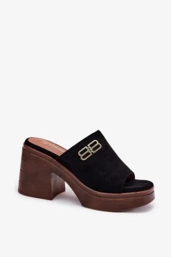 Damskie Buty damskie Vinceza Klapki Damskie Na Masywnym Obcasie Ze Złotym Detalem Vinceza 17400 Czarne