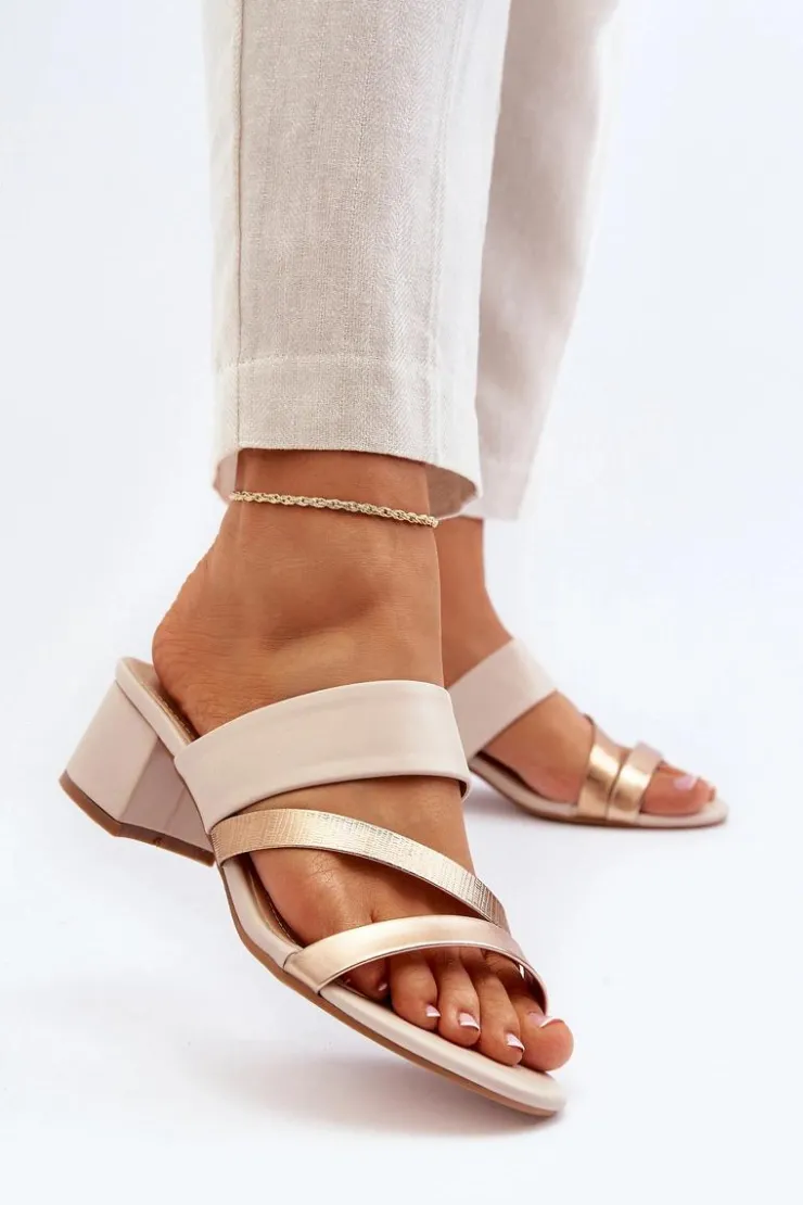 Clearance Boto Klapki Damskie Na Niskim Obcasie Beżowe Rosila