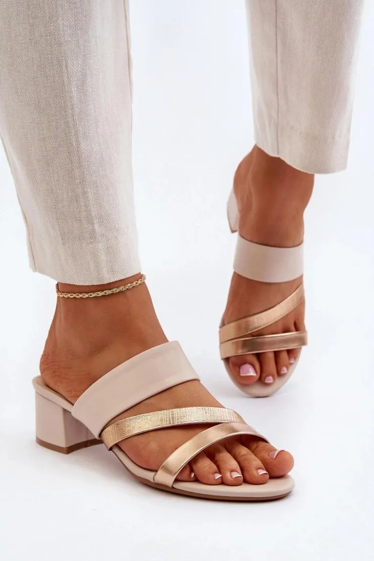 Clearance Boto Klapki Damskie Na Niskim Obcasie Beżowe Rosila