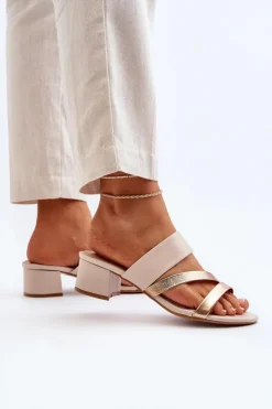 Clearance Boto Klapki Damskie Na Niskim Obcasie Beżowe Rosila