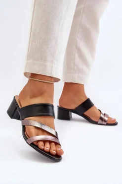 Damskie Boto Klapki Damskie Na Niskim Obcasie Czarne Rosila