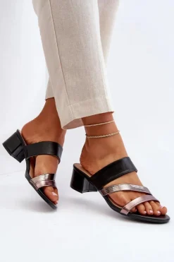 Damskie Boto Klapki Damskie Na Niskim Obcasie Czarne Rosila