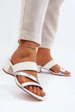 Outlet Boto Klapki Damskie Na Niskim Obcasie Białe Rosila