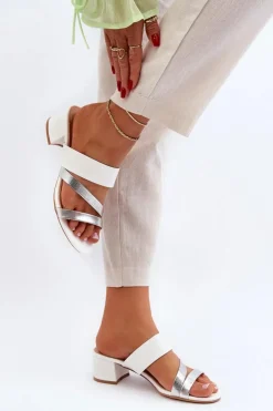 Outlet Boto Klapki Damskie Na Niskim Obcasie Białe Rosila