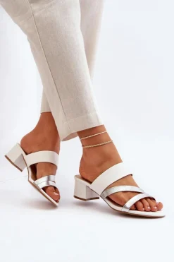 Outlet Boto Klapki Damskie Na Niskim Obcasie Białe Rosila