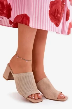 Outlet Boto Klapki Damskie Na Obcasie Typu Słupek Beżowe Wenilan Beżowy