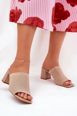 Outlet Boto Klapki Damskie Na Obcasie Typu Słupek Beżowe Wenilan Beżowy