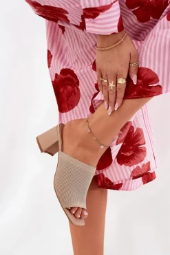 Outlet Boto Klapki Damskie Na Obcasie Typu Słupek Beżowe Wenilan Beżowy