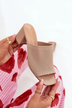 Outlet Boto Klapki Damskie Na Obcasie Typu Słupek Beżowe Wenilan Beżowy