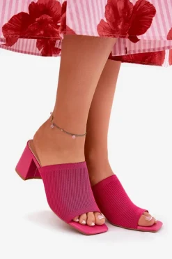 Outlet Boto Klapki Damskie Na Obcasie Typu Słupek Fuksja Wenilan