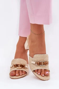 Boto Klapki Damskie Na Obcasie Z Ozdobą Beżowe Ovittole Beżowy