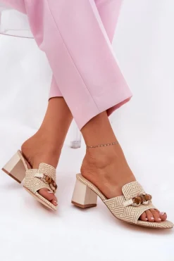 Boto Klapki Damskie Na Obcasie Z Ozdobą Beżowe Ovittole Beżowy