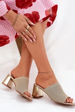 Outlet Boto Klapki Damskie Na Obcasie Typu Słupek Złote Wenilan