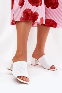 Damskie Boto Klapki Damskie Na Obcasie Typu Słupek Białe Wenilan