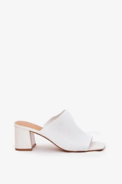 Damskie Boto Klapki Damskie Na Obcasie Typu Słupek Białe Wenilan