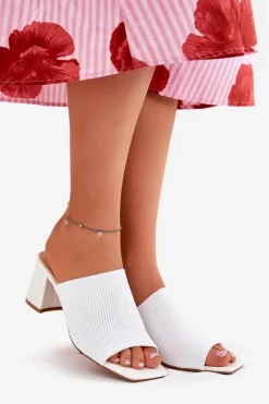 Damskie Boto Klapki Damskie Na Obcasie Typu Słupek Białe Wenilan