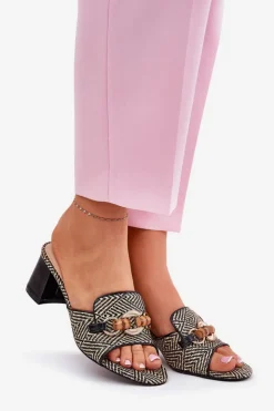 Damskie Boto Klapki Damskie Na Obcasie Z Ozdobą Czarne Ovittole