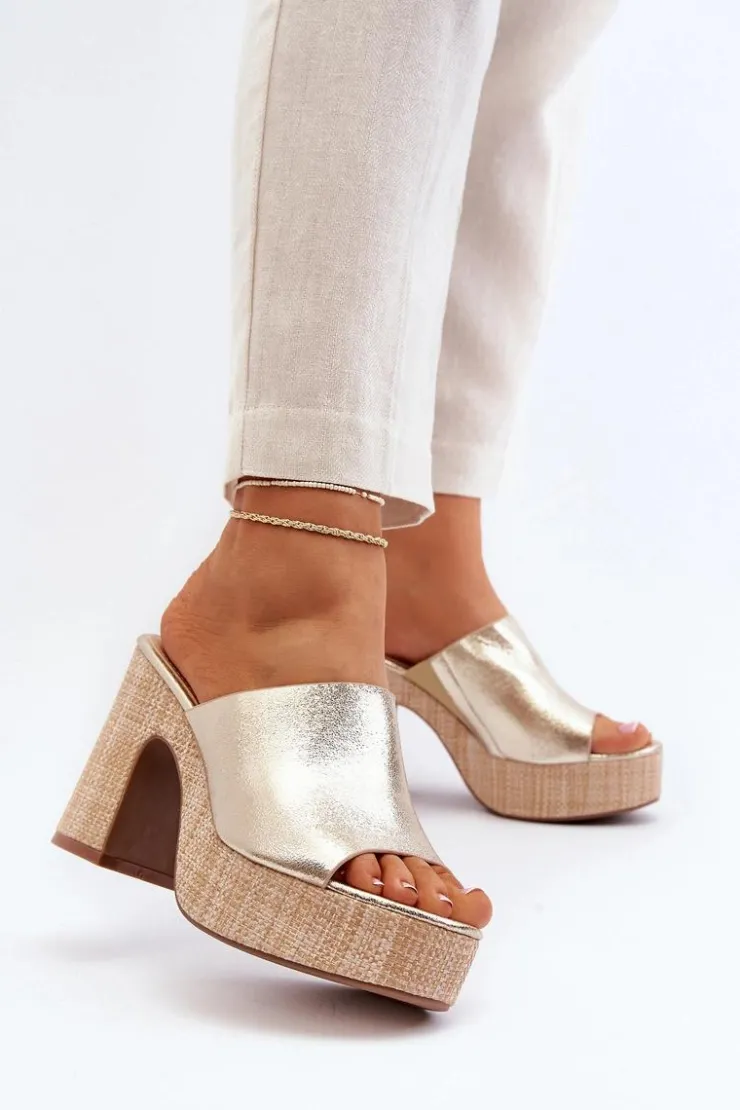 Damskie Boto Klapki Damskie Na Obcasie Słupku Złote Siobhan