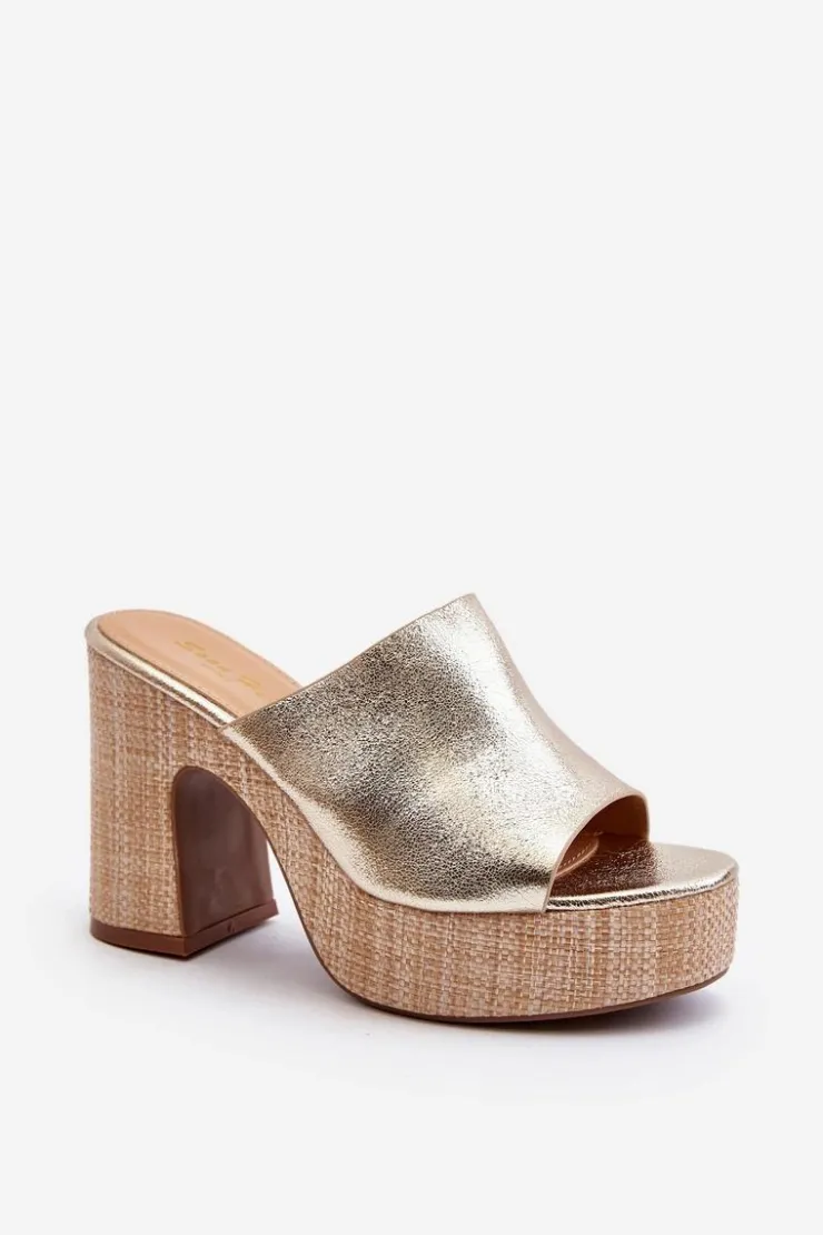 Damskie Boto Klapki Damskie Na Obcasie Słupku Złote Siobhan