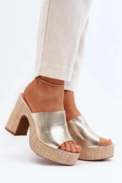 Damskie Boto Klapki Damskie Na Obcasie Słupku Złote Siobhan