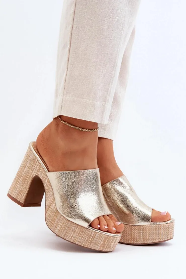 Damskie Boto Klapki Damskie Na Obcasie Słupku Złote Siobhan