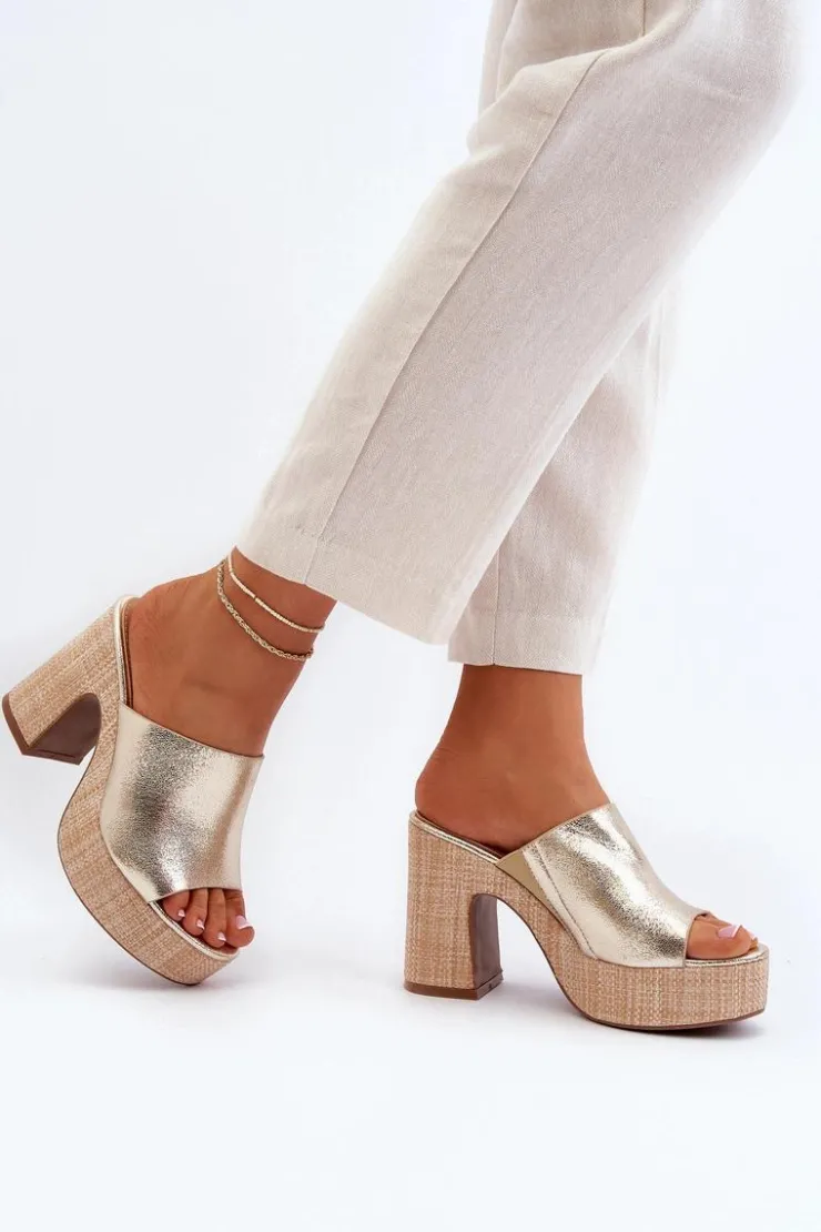 Damskie Boto Klapki Damskie Na Obcasie Słupku Złote Siobhan