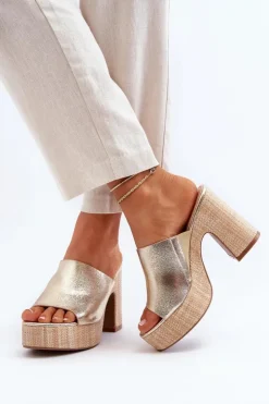 Damskie Boto Klapki Damskie Na Obcasie Słupku Złote Siobhan