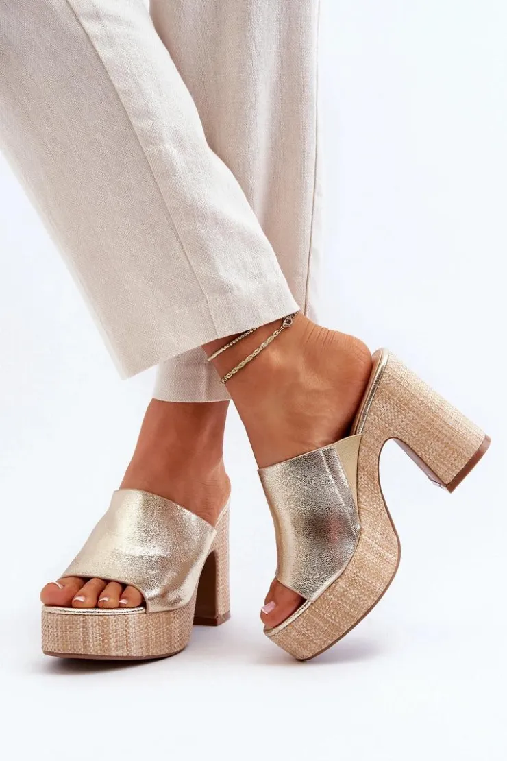 Damskie Boto Klapki Damskie Na Obcasie Słupku Złote Siobhan