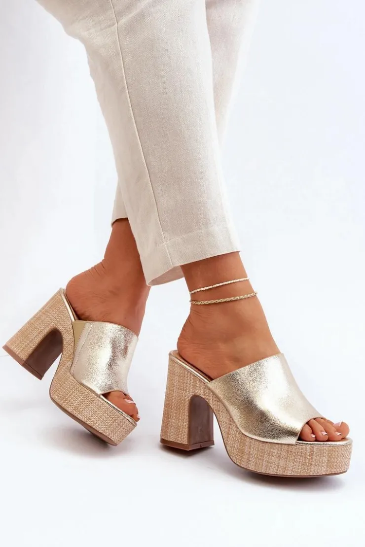 Damskie Boto Klapki Damskie Na Obcasie Słupku Złote Siobhan