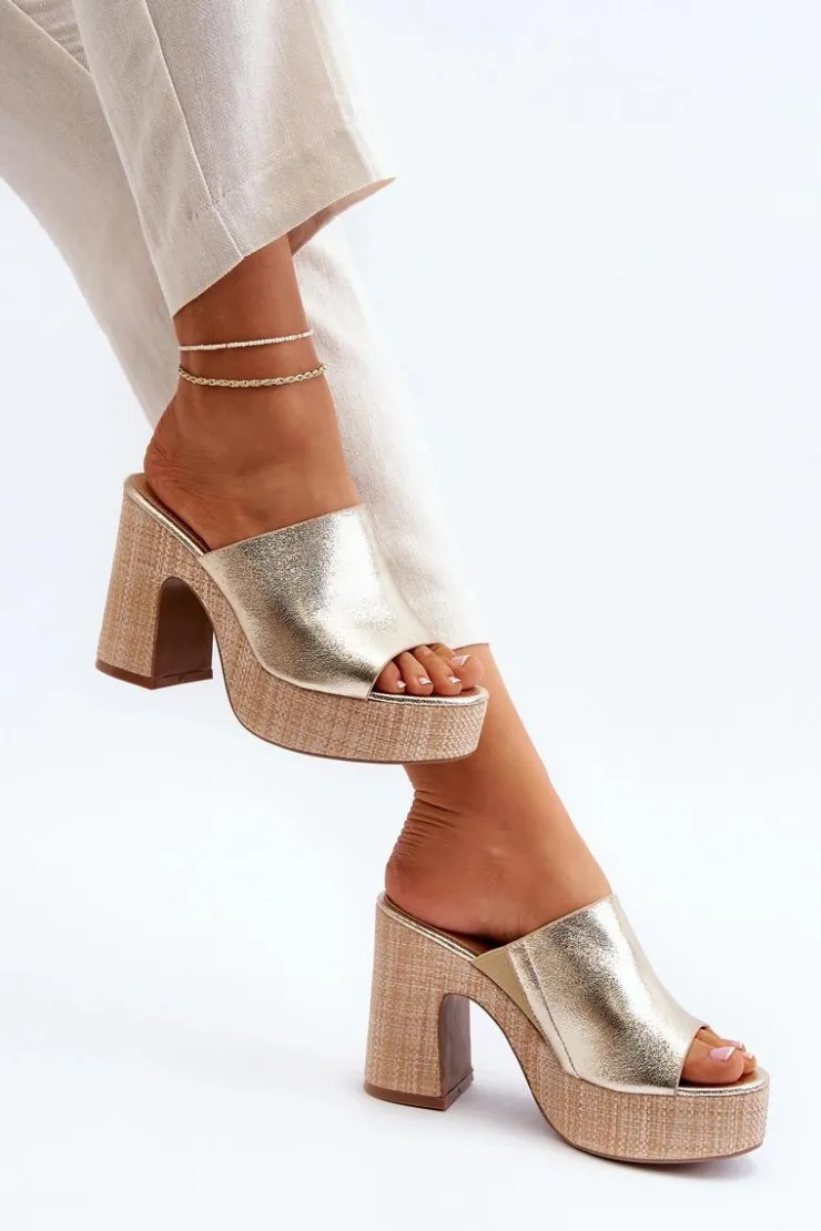 Damskie Boto Klapki Damskie Na Obcasie Słupku Złote Siobhan