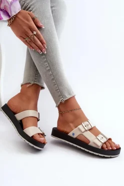 Damskie ZAXY Klapki Damskie Na Płaskiej Podeszwie LL285072 Jasnobeżowe