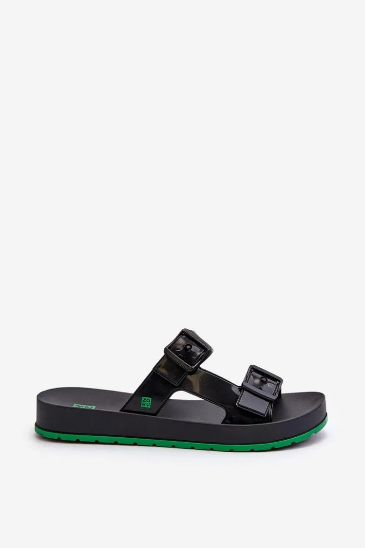 Discount ZAXY Klapki Damskie Na Płaskiej Podeszwie LL285073 Czarne Czarny