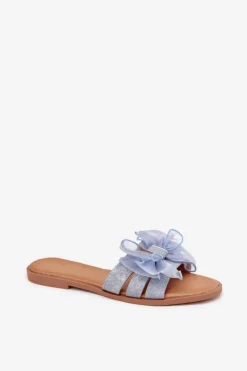 Damskie Boto Klapki Damskie Na Płaskim Obcasie Z Tiulową Kokardą Jeansowe Tanira