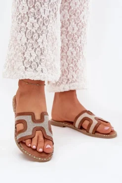 Damskie Boto Klapki Damskie Na Płaskim Obcasie Brązowe Vereya