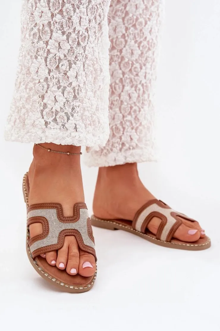 Damskie Boto Klapki Damskie Na Płaskim Obcasie Brązowe Vereya