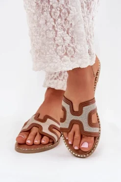 Damskie Boto Klapki Damskie Na Płaskim Obcasie Brązowe Vereya