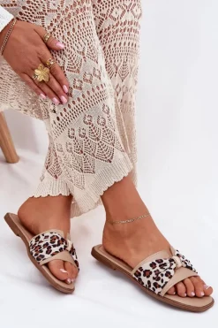 Damskie Boto Klapki Damskie Na Płaskim Obcasie Z Kokardą Beżowe Avenza