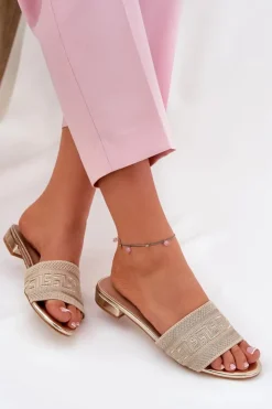 Damskie Boto Klapki Damskie Na Płaskim Obcasie Złote Fexxy