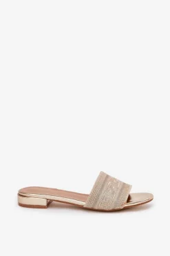 Damskie Boto Klapki Damskie Na Płaskim Obcasie Złote Fexxy