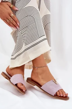 Damskie Boto Klapki Damskie Na Płaskim Obcasie Z Ozdobnymi Detalami Fioletowe Saliena