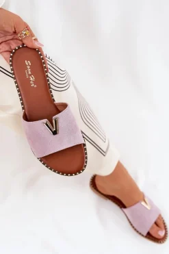 Damskie Boto Klapki Damskie Na Płaskim Obcasie Z Ozdobnymi Detalami Fioletowe Saliena