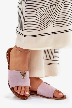 Damskie Boto Klapki Damskie Na Płaskim Obcasie Z Ozdobnymi Detalami Fioletowe Saliena