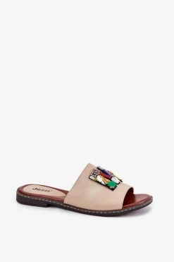 Boto Klapki Damskie Klasyczne*Klapki Damskie Na Płaskim Obcasie Z Ozdobą Złote Clelione Złoty