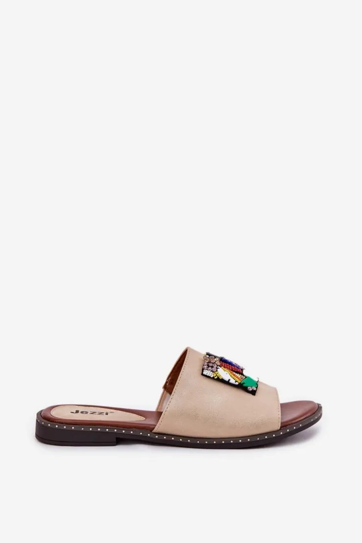 Boto Klapki Damskie Klasyczne*Klapki Damskie Na Płaskim Obcasie Z Ozdobą Złote Clelione Złoty