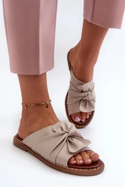 Damskie Boto Klapki Damskie Na Płaskim Obcasie Beżowe Nelvira