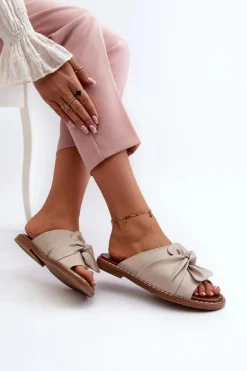 Damskie Boto Klapki Damskie Na Płaskim Obcasie Beżowe Nelvira