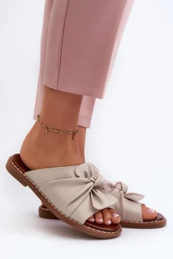 Damskie Boto Klapki Damskie Na Płaskim Obcasie Beżowe Nelvira